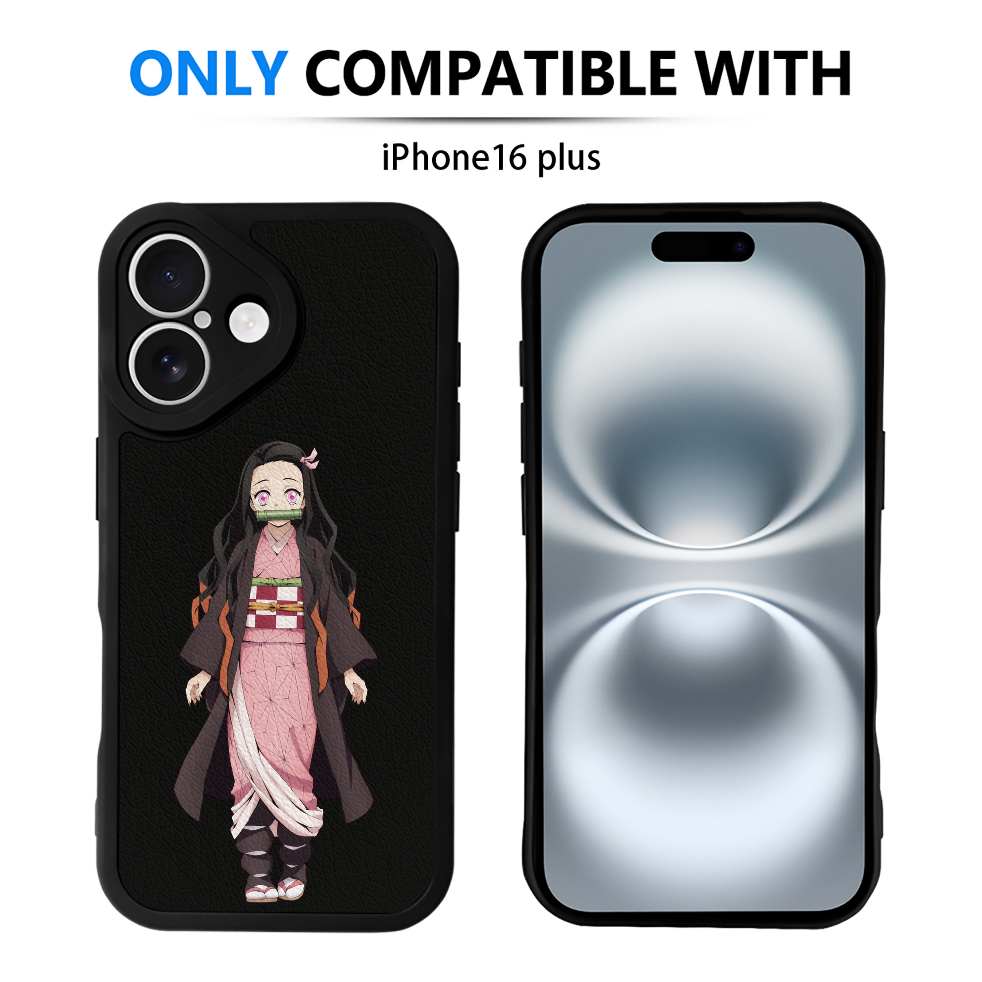 （画像用） 鬼滅の刃（きめつのやいば）竈門 禰󠄀豆子／かまど ねずこ Kamado Nezuko 【iPhone 16シリーズ対応】シリコンスマホケース（レザー調） 材質：シリコン